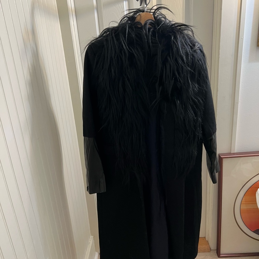 rag & bone Black Faux Fur Trim Coat